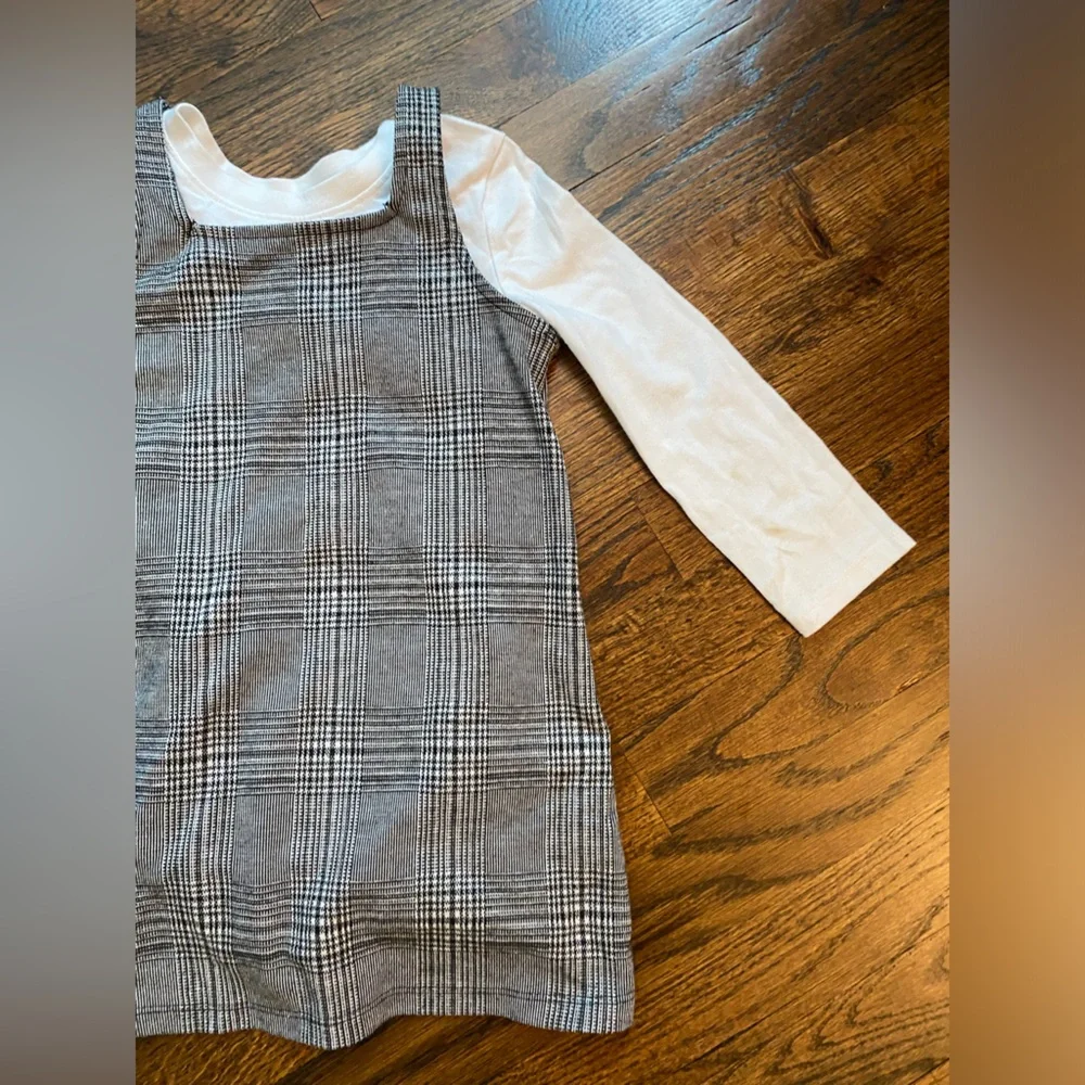 Plaid Pinafore Dress with White Long Sleeve Top mix match toddler girl 4T school